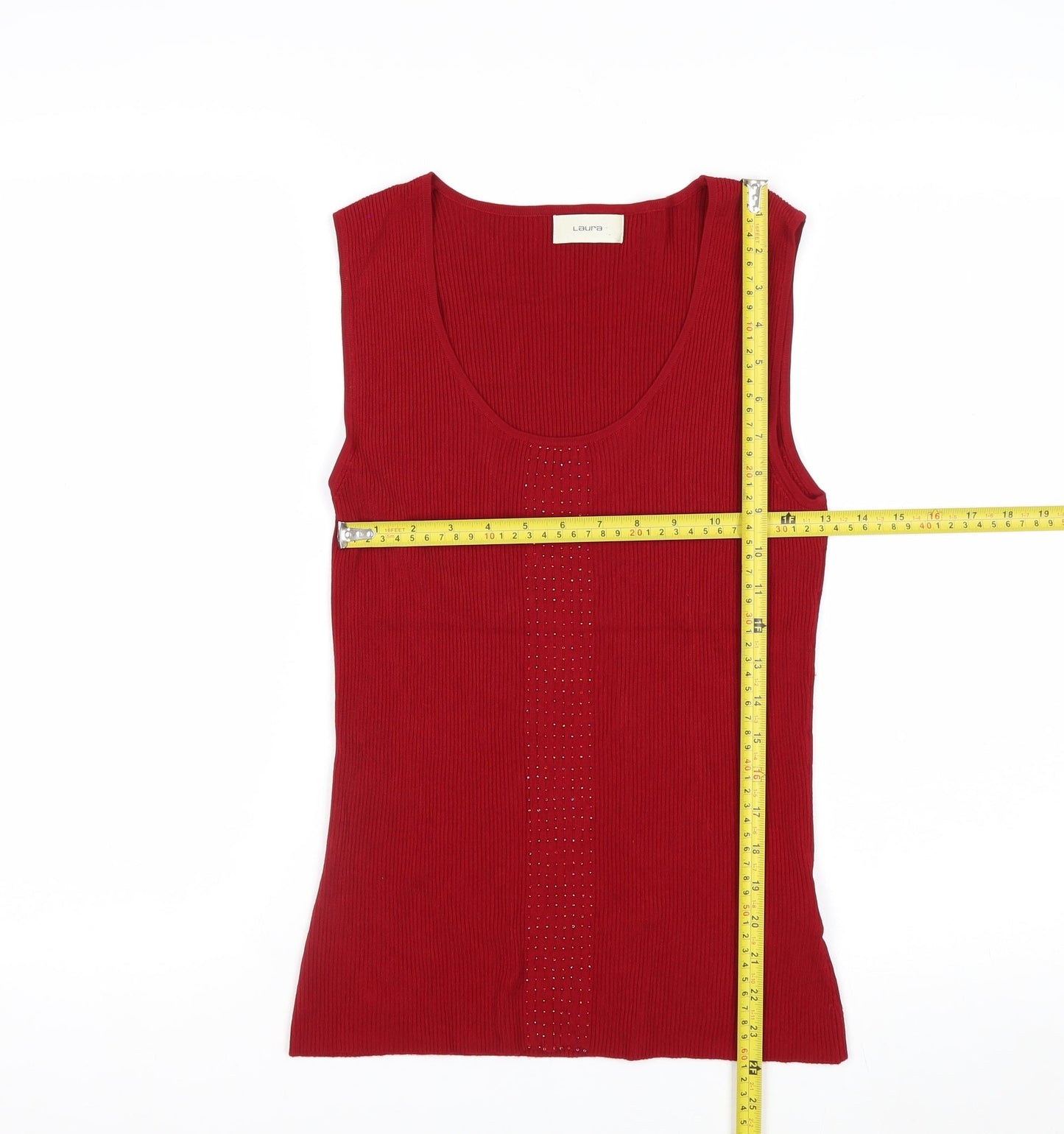 Laura Women's Red Rhinestone Scoop Neck Sleeveless Knit Vest S