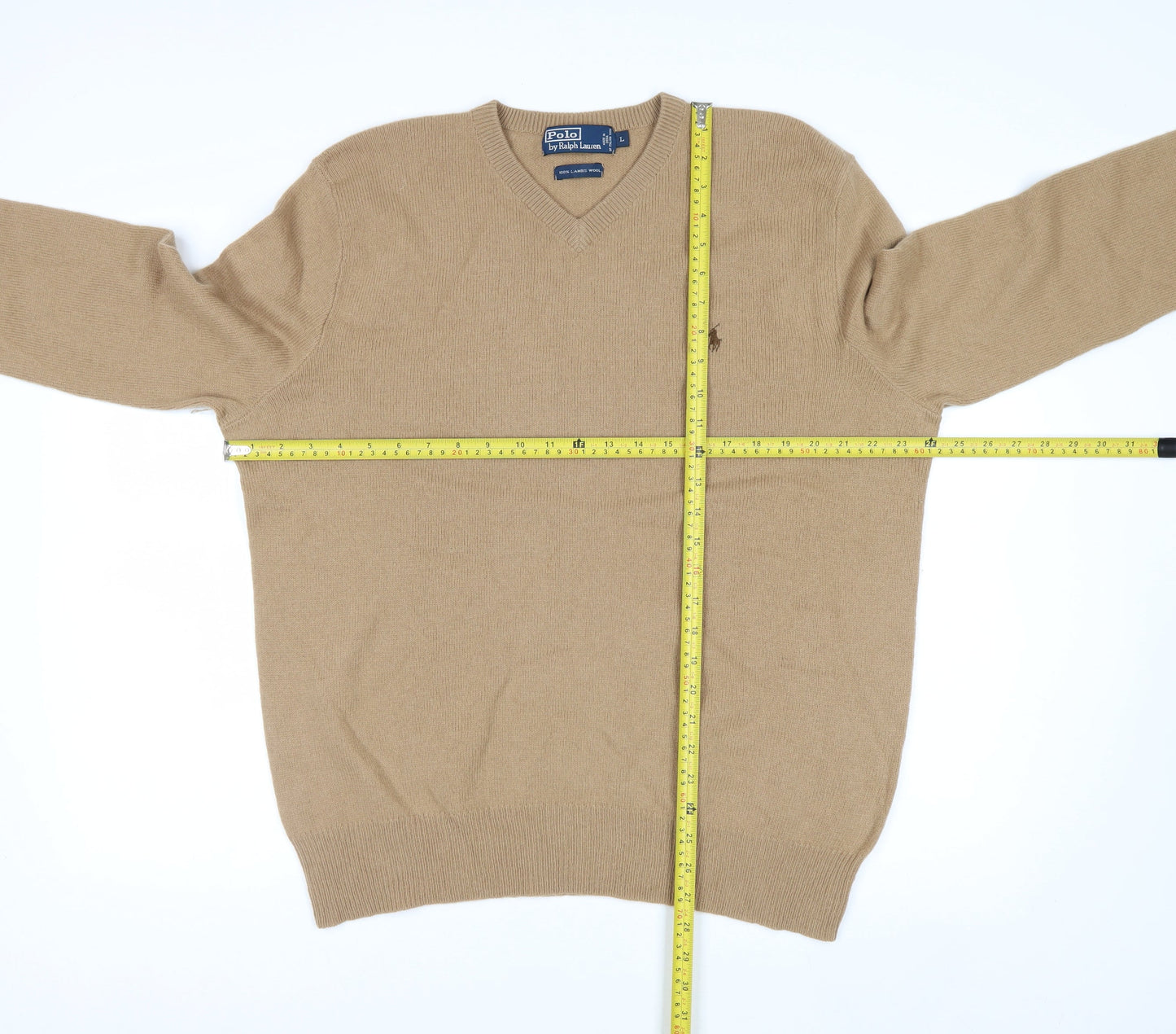 Ralph Lauren Men's Beige Wool V-Neck Pullover Jumper L