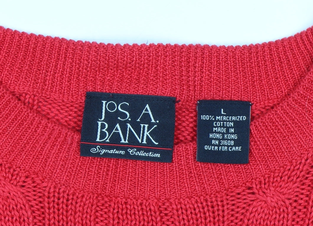 Jos. A. Bank Men's Red Cable-Knit Cotton Pullover Jumper L