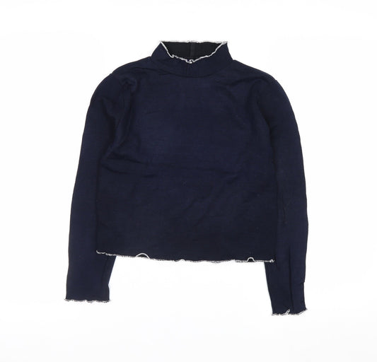 Beyond Retro Womens Blue High Neck Slim Fit Knit Jumper Medium