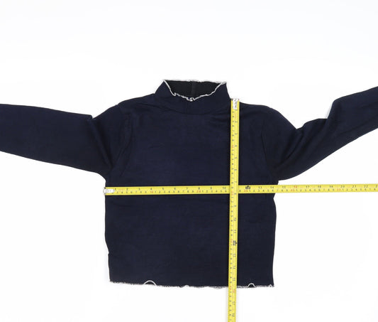 Beyond Retro Womens Blue High Neck Slim Fit Knit Jumper Medium