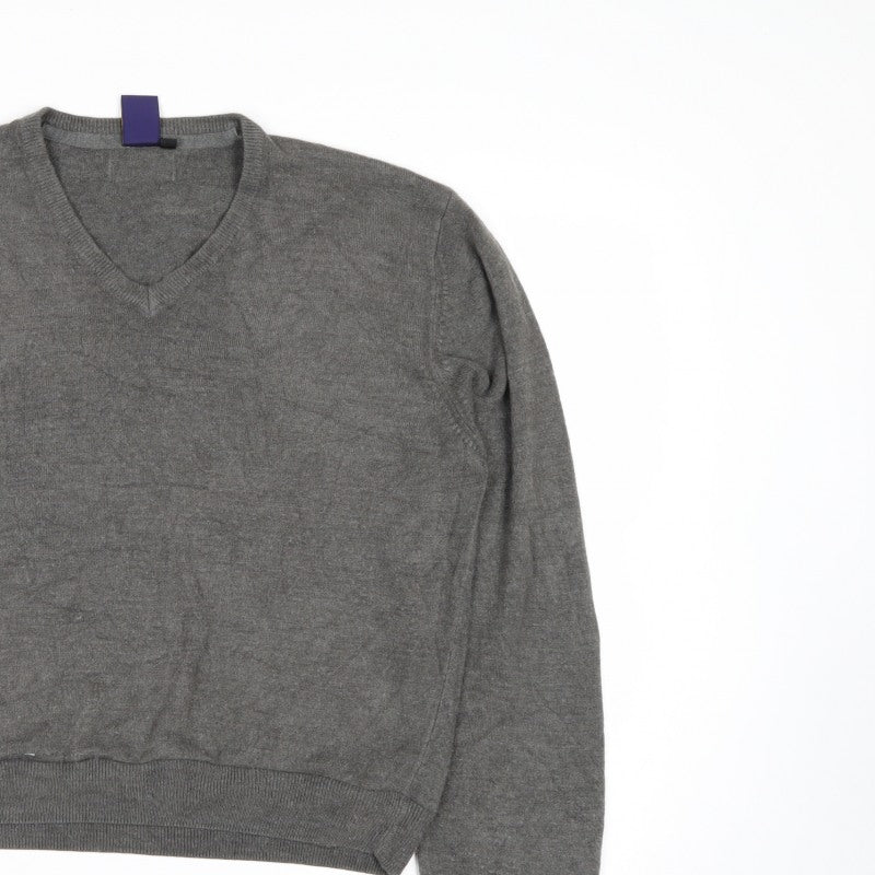 Additional view of Beyond Retro Men's Grey V-Neck Knit Jumper, size M, Classic Fit