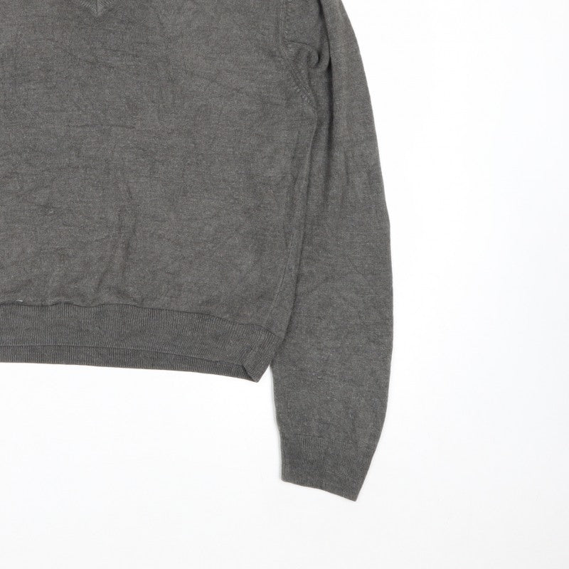 Additional view of Beyond Retro Men's Grey V-Neck Knit Jumper, size M, Classic Fit