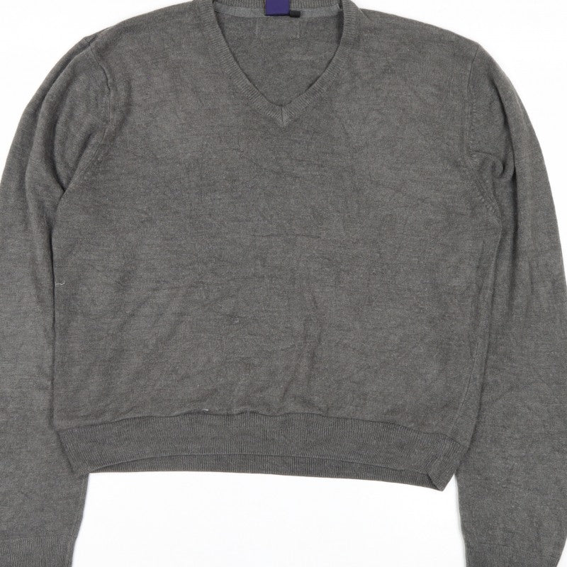 Additional view of Beyond Retro Men's Grey V-Neck Knit Jumper, size M, Classic Fit