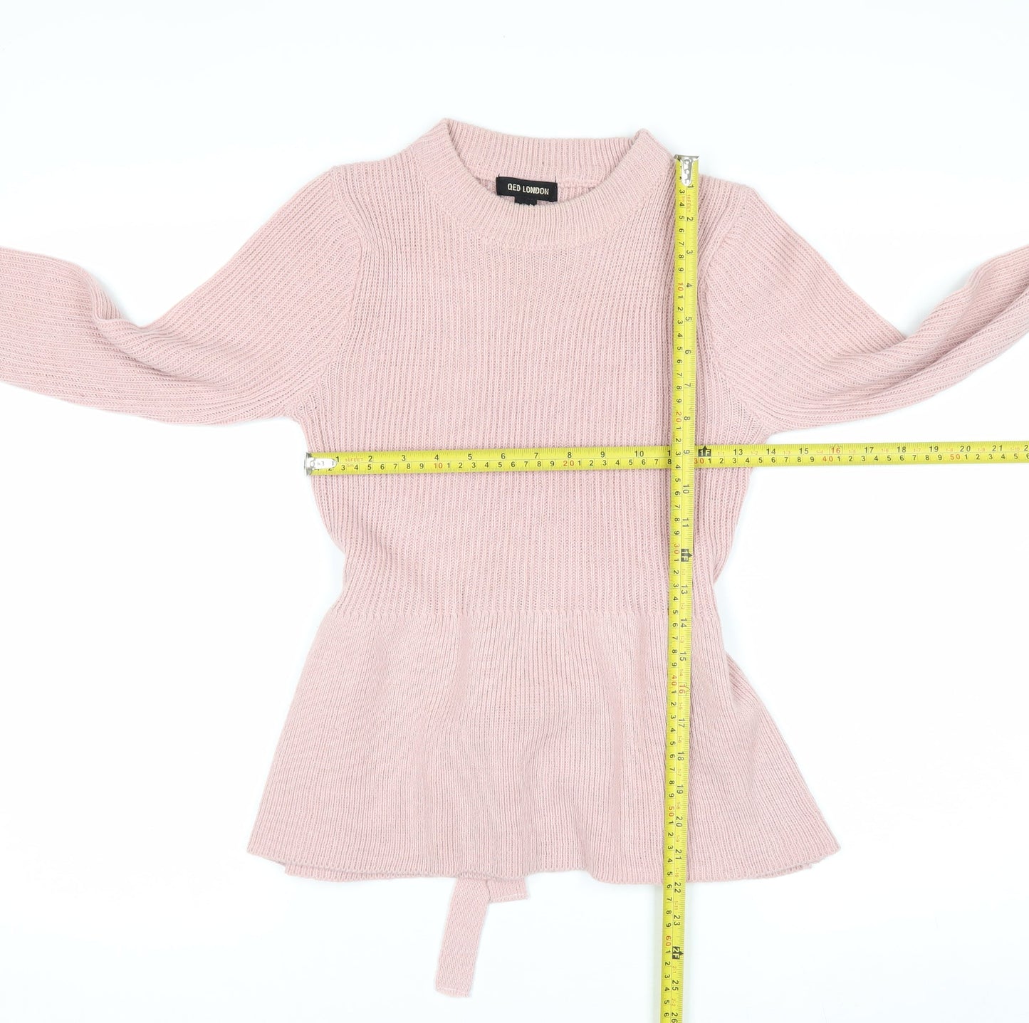 QED London Women Pink Acrylic Belted Long Sleeve Pullover Jumper Size S