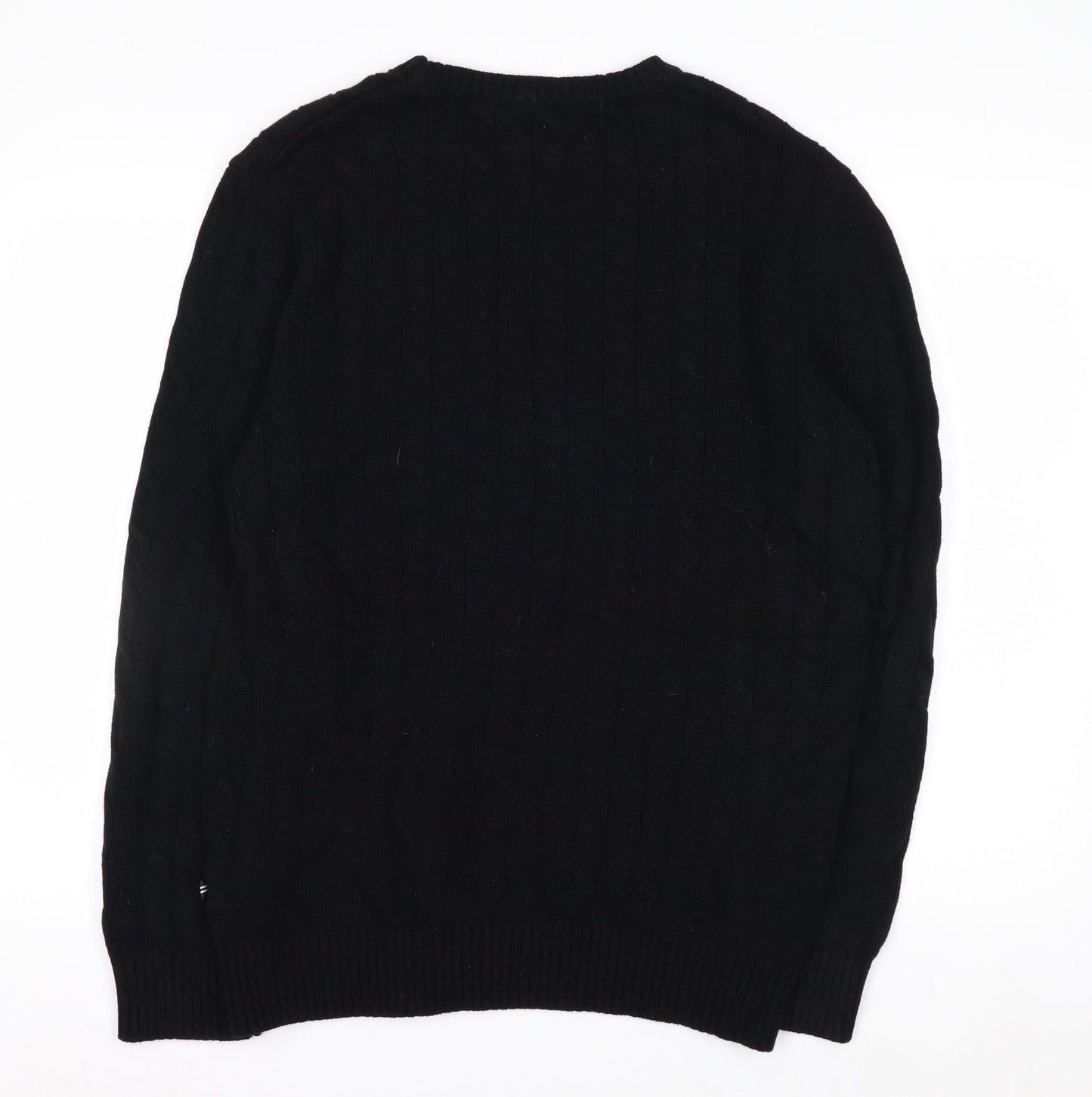 Nautica Men’s Black Cotton Cable Knit Crew Neck Jumper Size L