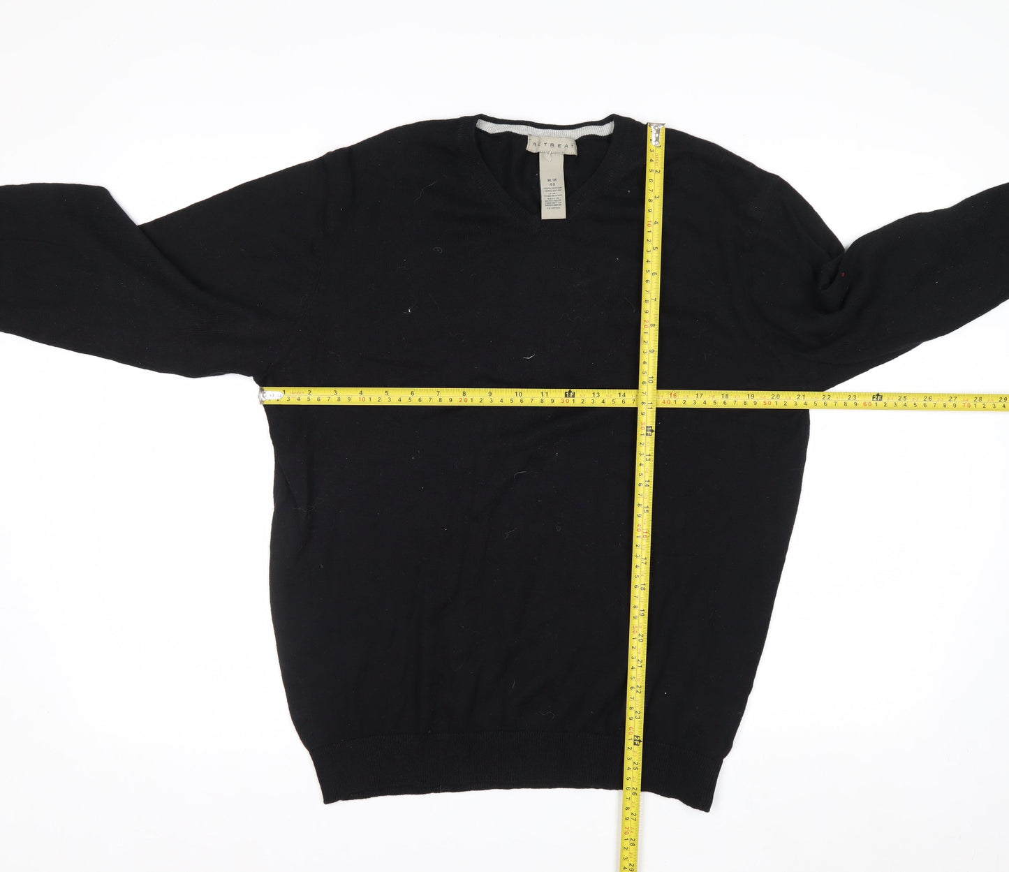 Retreat Men's Black Cotton Crew Neck Pullover Jumper Size M
