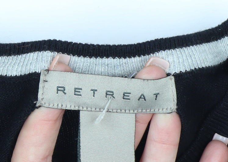 Retreat Men's Black Cotton Crew Neck Pullover Jumper Size M