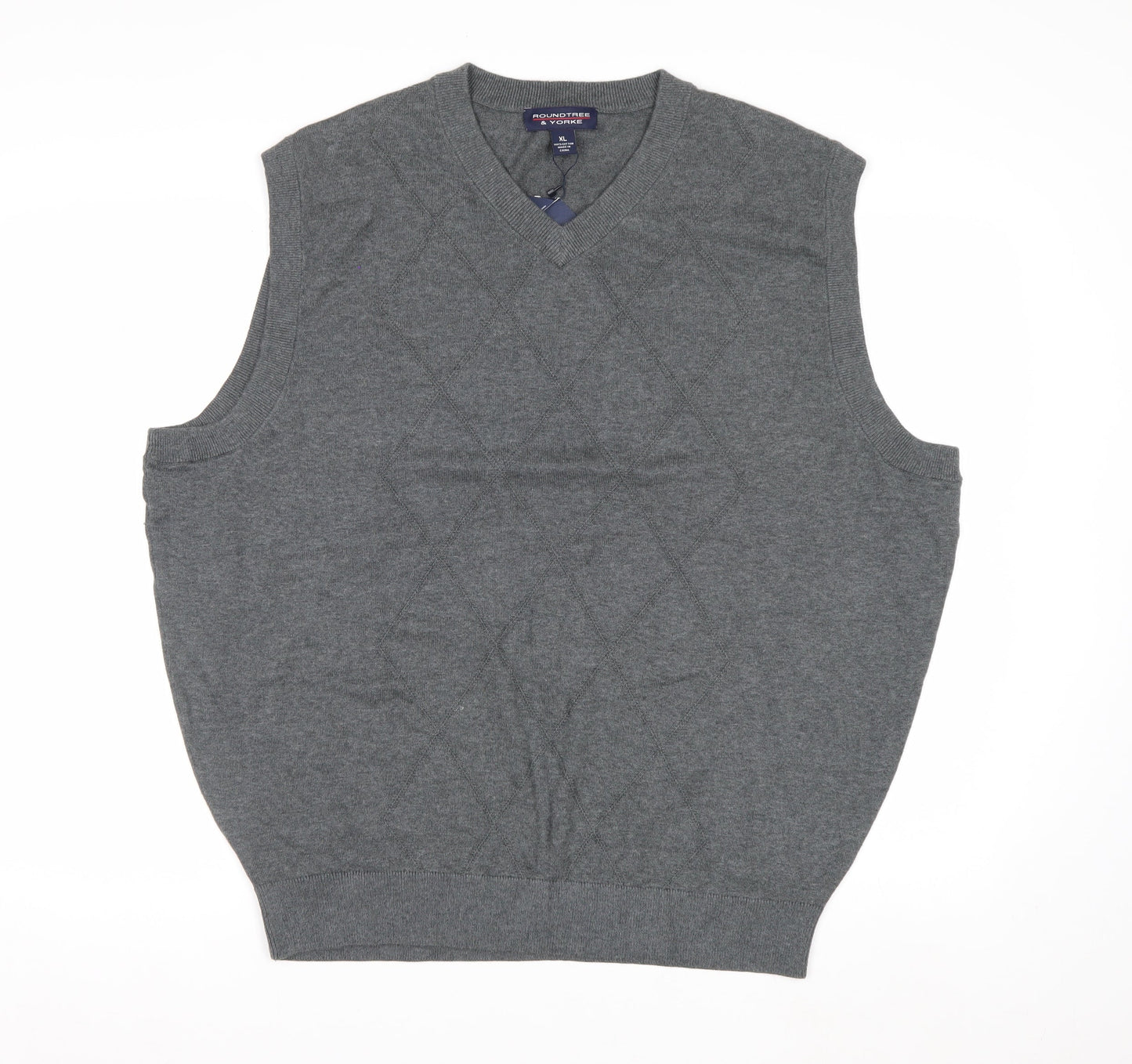 Roundtree & Yorke Men's Grey Cotton Argyle V-Neck Vest XL