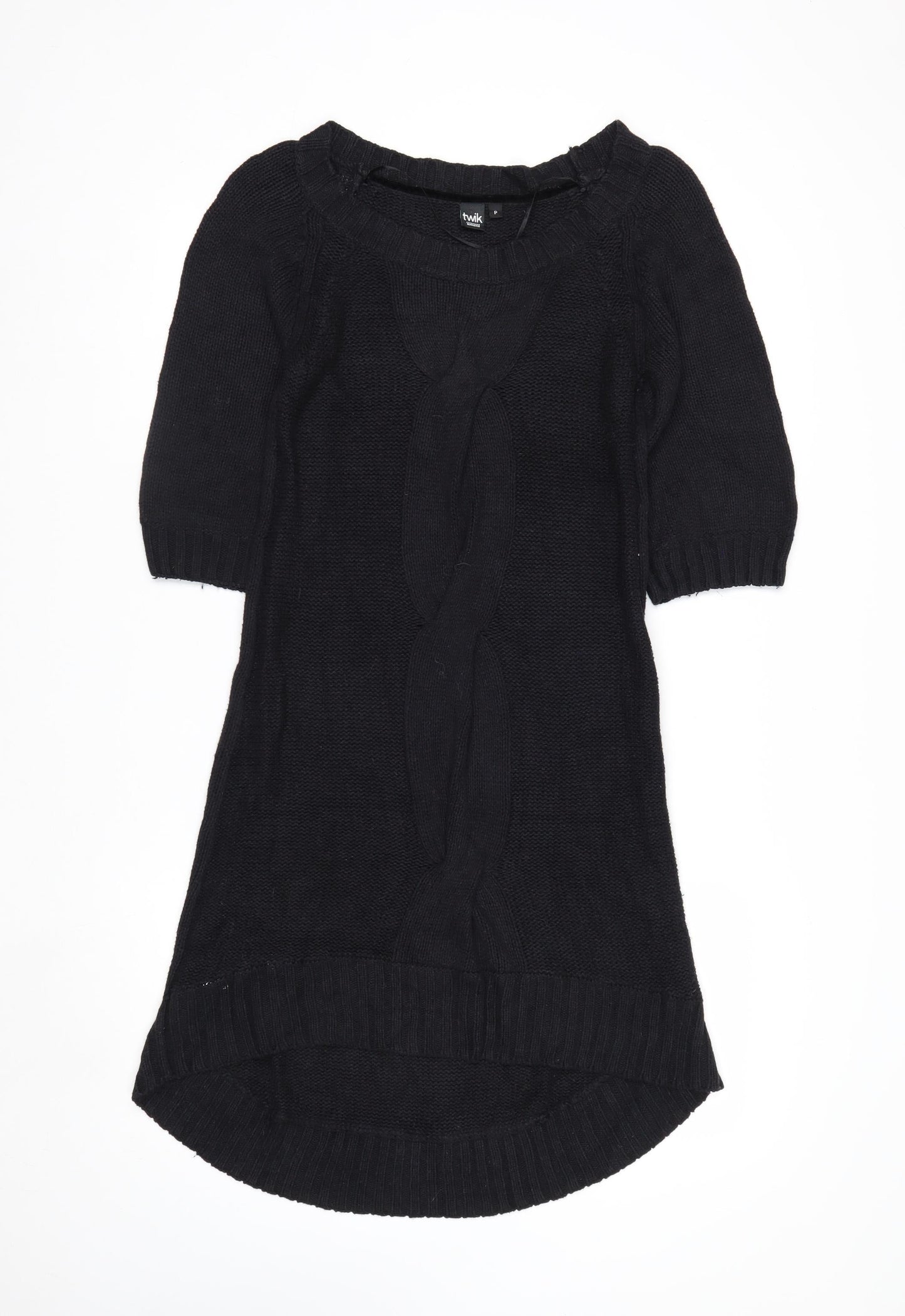 Twik Women Black Petite Knit Jumper Dress Short Sleeve Winter Casual