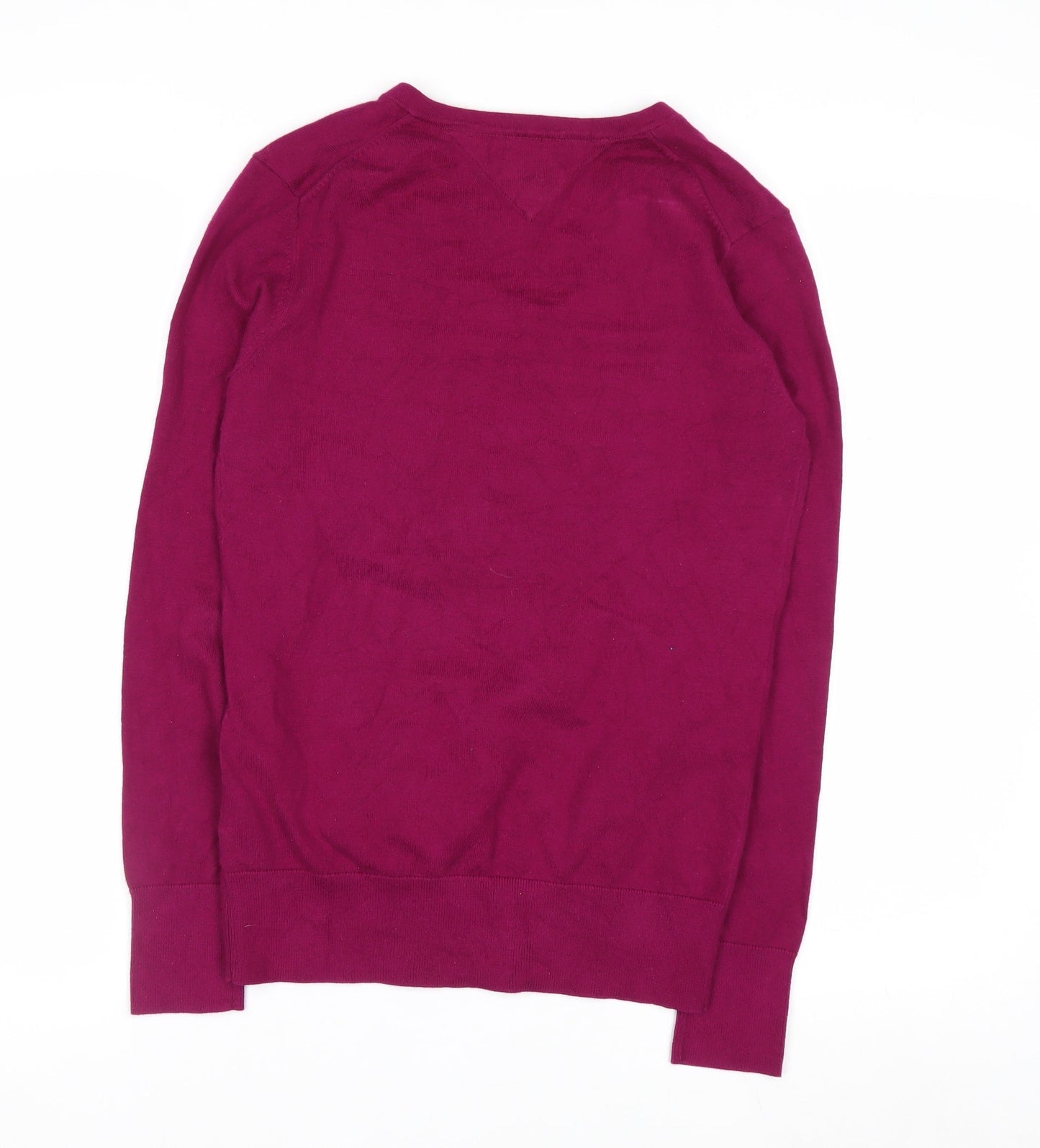 Tommy Hilfiger Women's Pink V-Neck Cotton Blend Jumper S