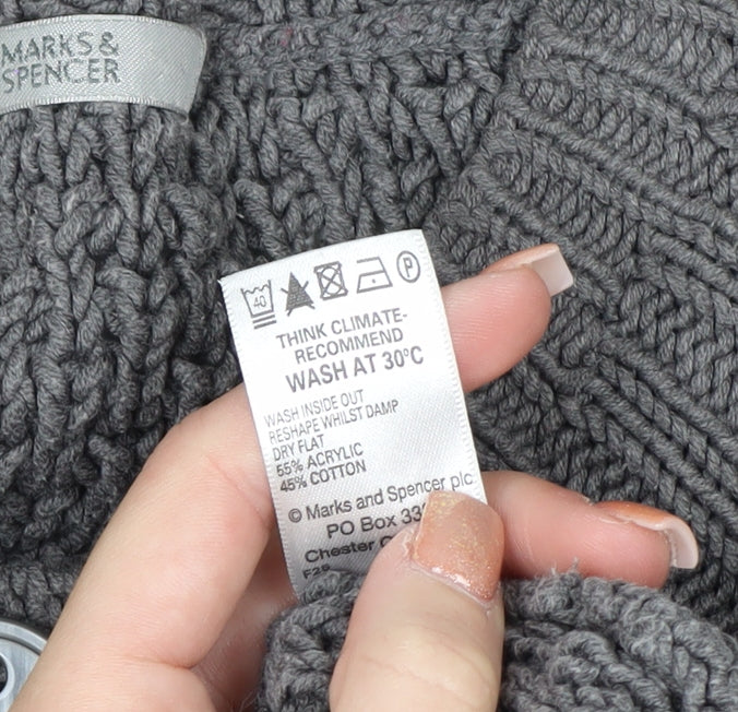 Marks and Spencer Women Grey Size 12 Button Knit Cardigan