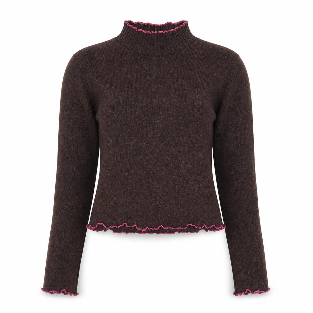 Beyond Retro Women Brown Wool Blend Mock Neck Jumper S