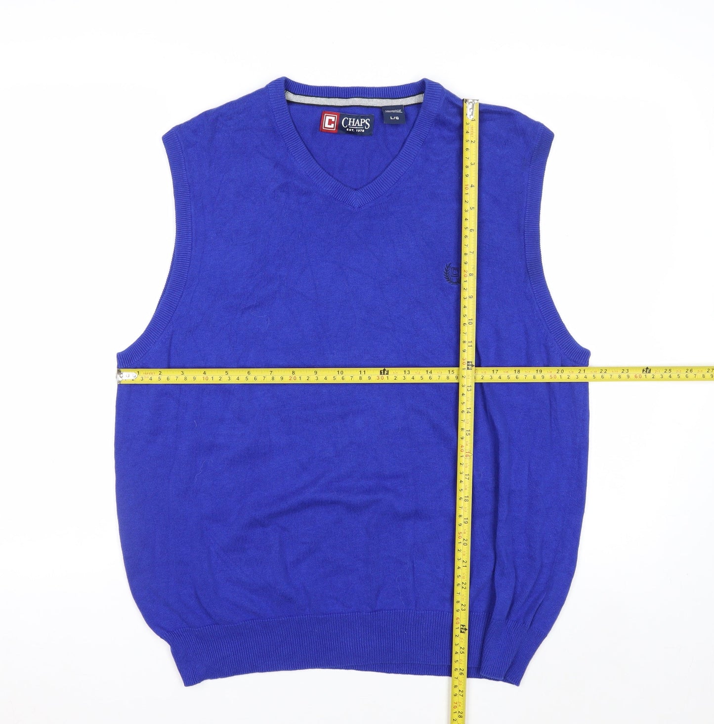 Chaps Men's Blue Cotton V-Neck Sleeveless Vest Jumper L
