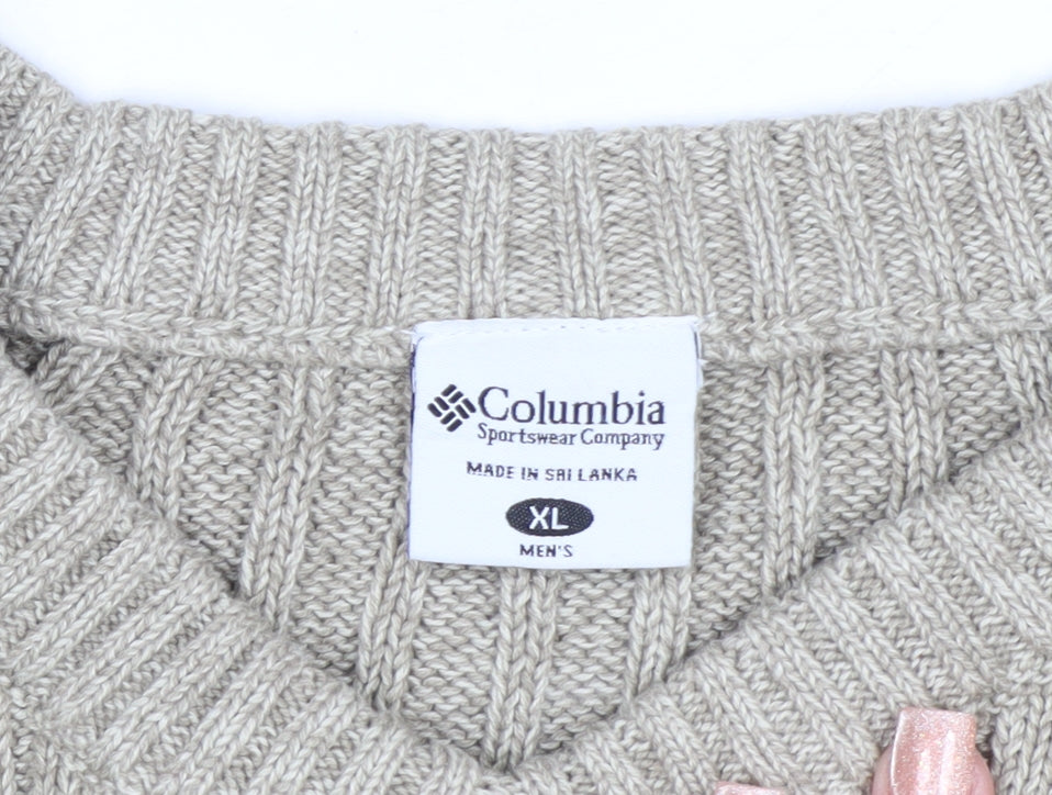 Columbia Men's Beige Cotton V-Neck Jumper XL Classic Fit
