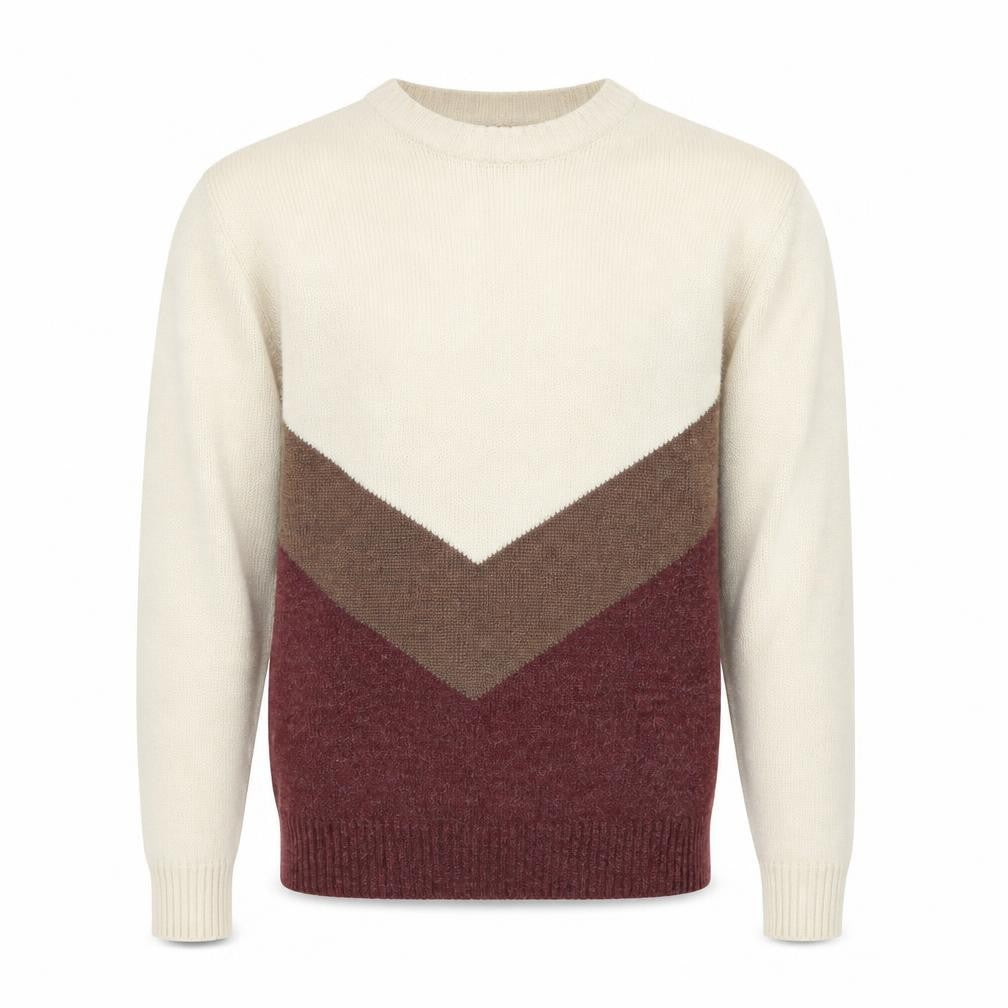 Hedgely Men's Beige Wool Blend Geometric Knit Jumper Size L