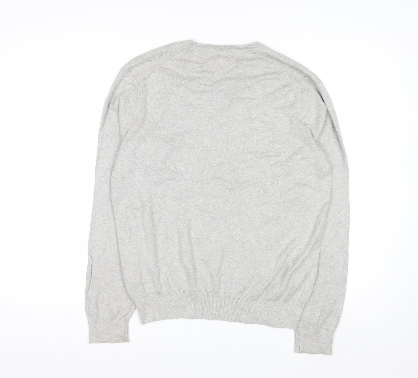 Polo Ralph Lauren Men's Grey V-Neck Jumper M 100% Cotton Knitwear