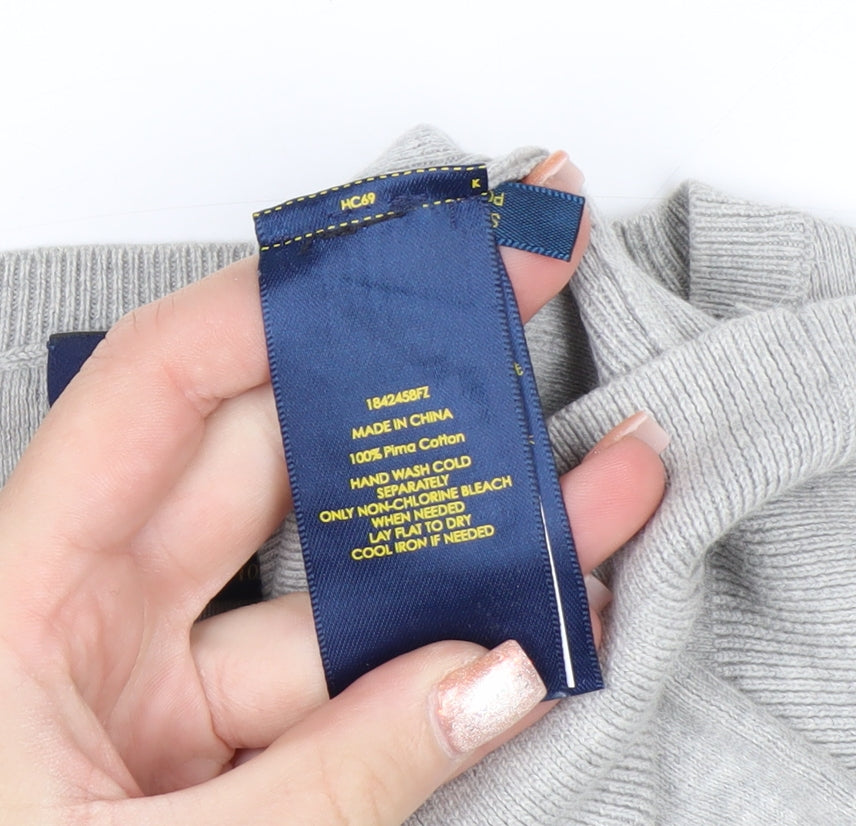Polo Ralph Lauren Men's Grey V-Neck Jumper M 100% Cotton Knitwear