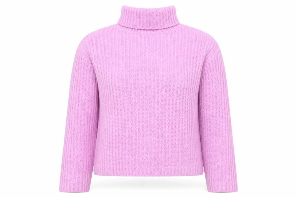 Mango Women Pink Roll Neck Rib Knit Jumper Medium Polyester