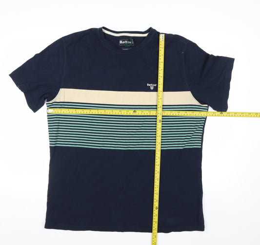 Barbour Men's Blue Striped Cotton Crew Neck T-Shirt XL Tailored Fit