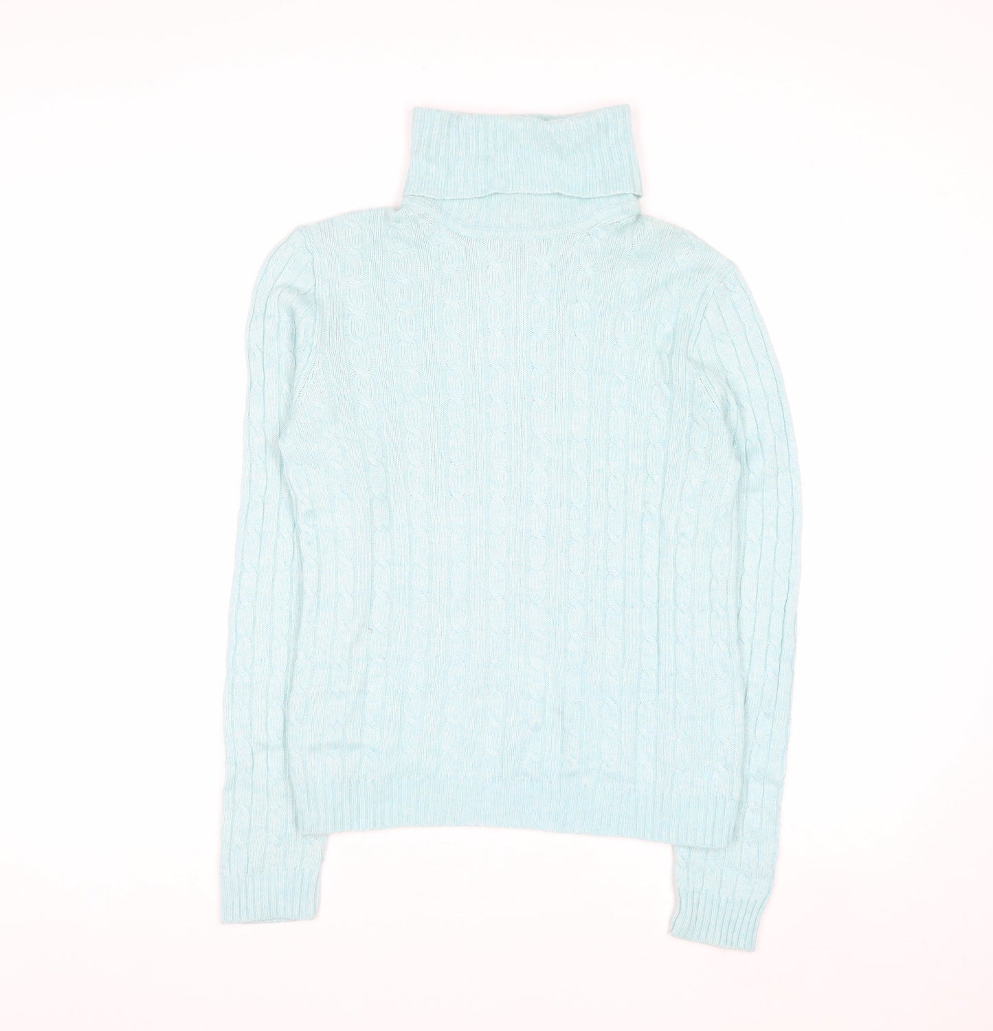 J.Crew Women Blue Roll Neck Cable-Knit Wool Blend Jumper M