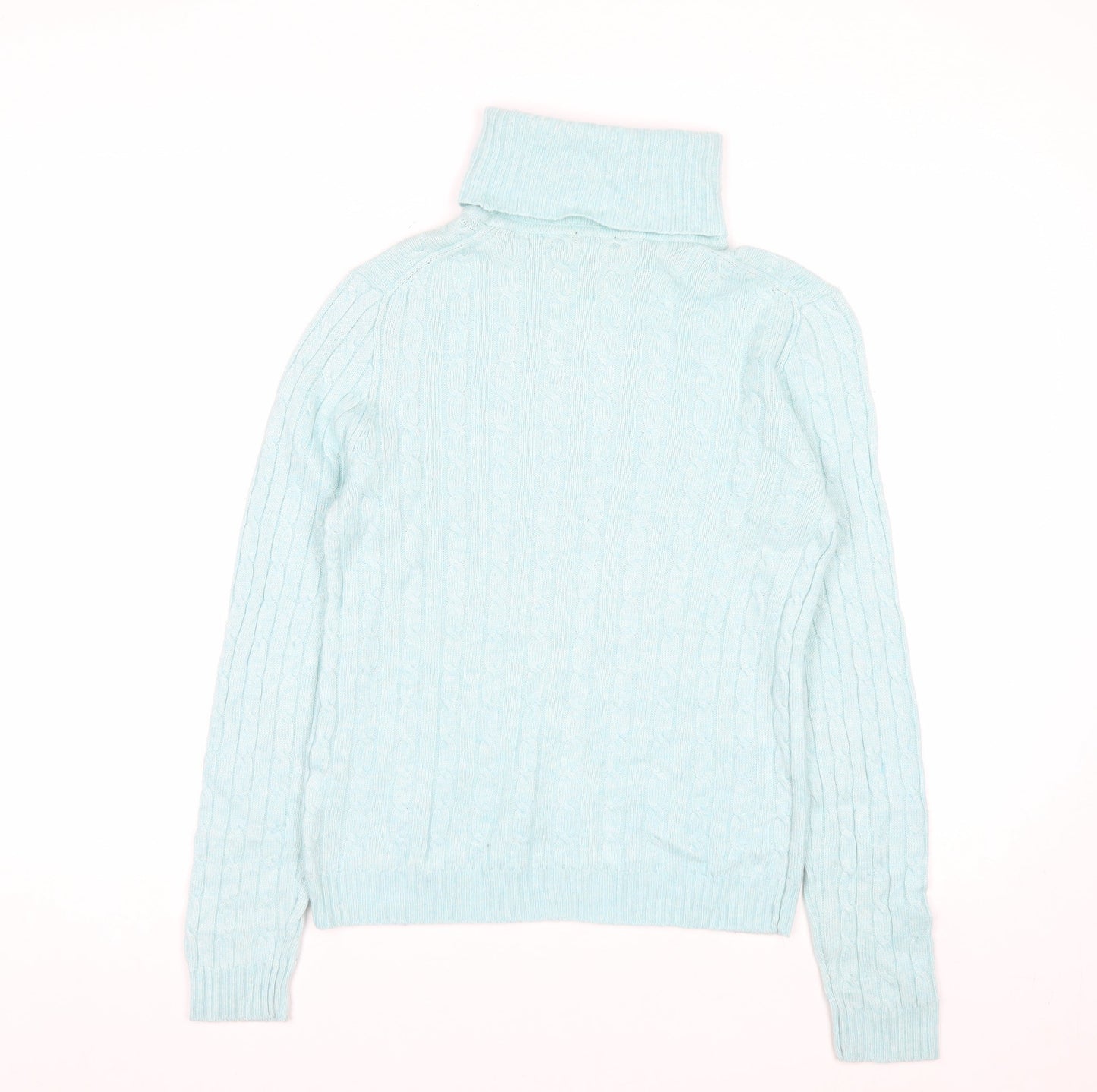 J.Crew Women Blue Roll Neck Cable-Knit Wool Blend Jumper M