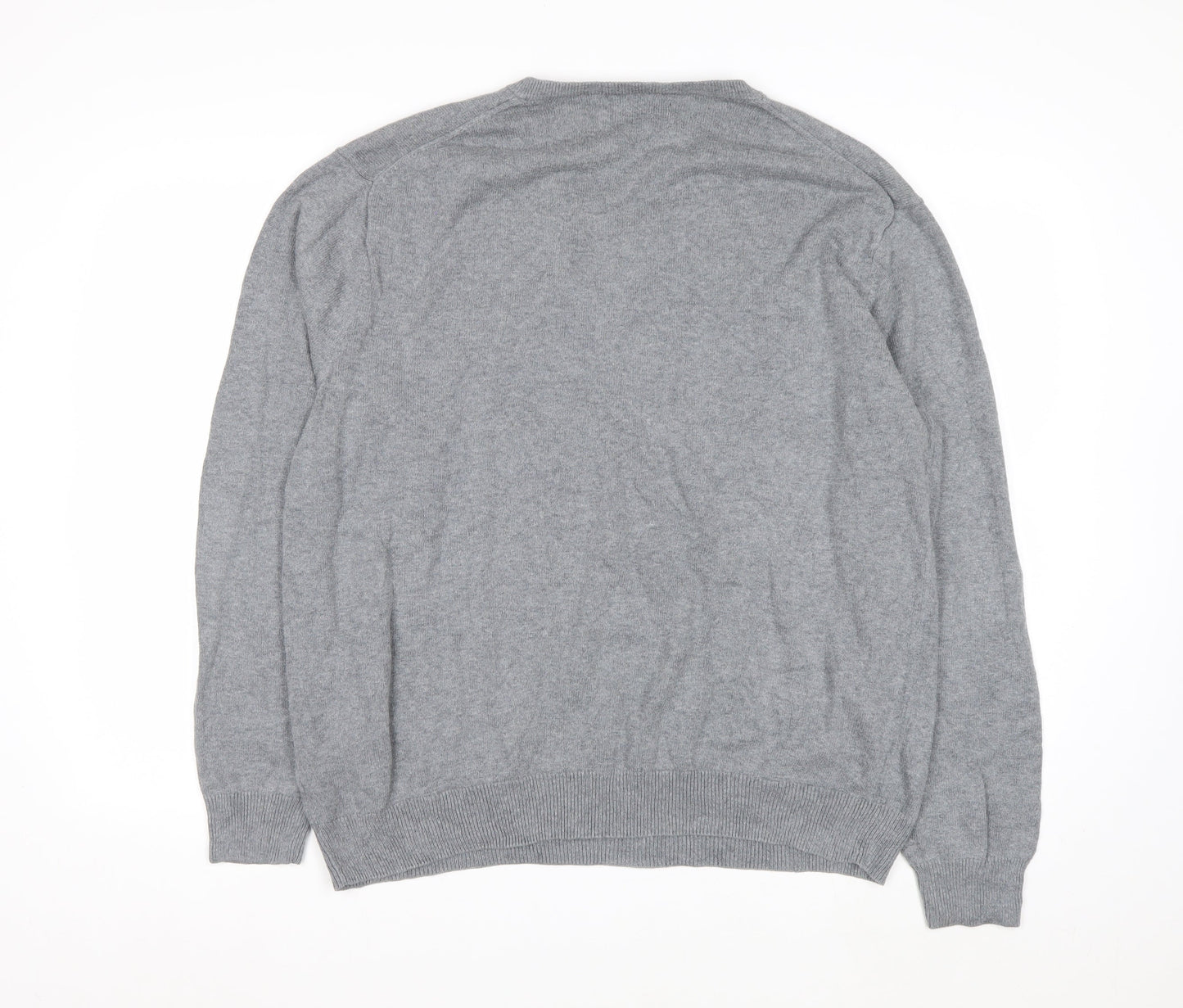 Chaps Men’s Grey Cotton V-Neck Jumper XL Classic Knitwear