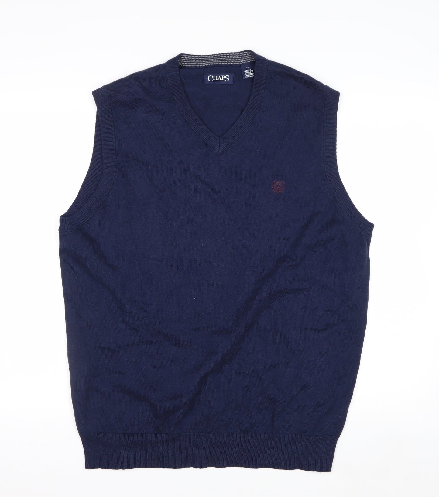 Chaps Men's Blue Cotton V-Neck Sleeveless Knit Vest L