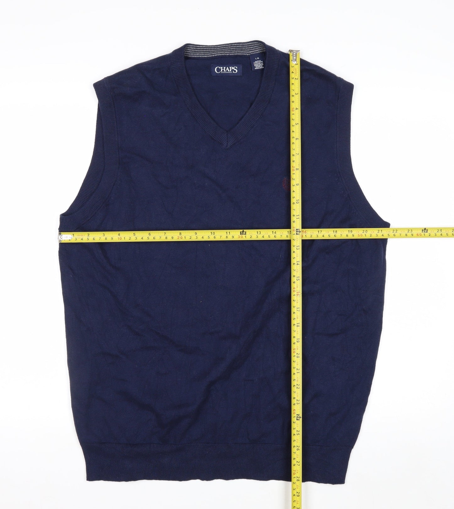 Chaps Men's Blue Cotton V-Neck Sleeveless Knit Vest L