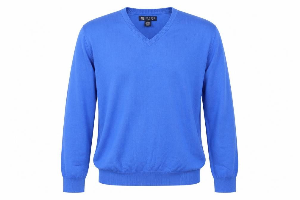 Oxford Golf Men's Blue Cotton V-Neck Pullover Jumper Size L