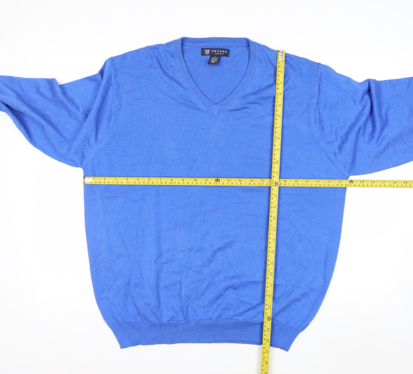 Oxford Golf Men's Blue Cotton V-Neck Pullover Jumper Size L