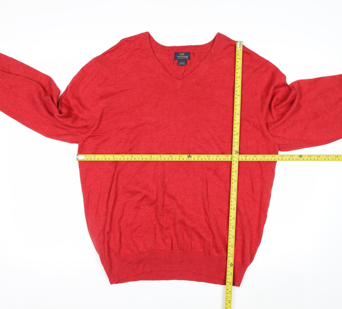 Brooks Brothers Mens Red L V-Neck Cotton Pullover Jumper