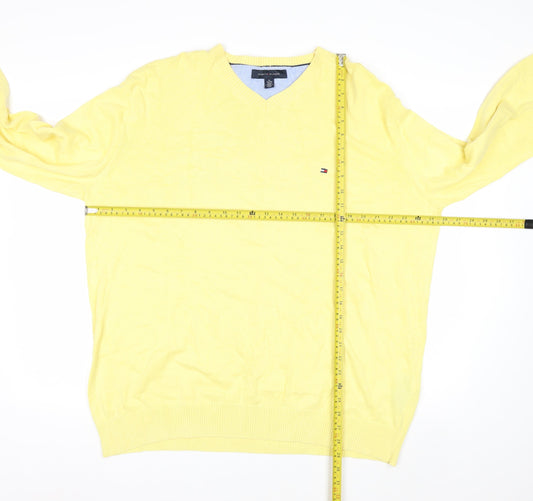 Tommy Hilfiger Men's Yellow Cotton V-Neck Jumper XL