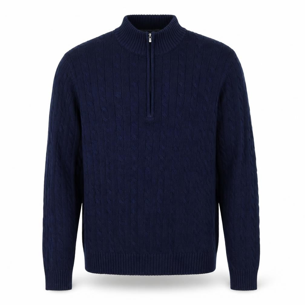 IZOD Men's Blue Cotton Cable-Knit 1/4 Zip Jumper Size L