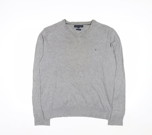 Tommy Hilfiger Men’s Grey V-Neck Cotton Cashmere Jumper M