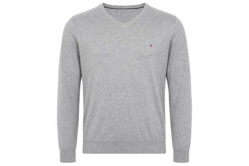 Tommy Hilfiger Men’s Grey V-Neck Cotton Cashmere Jumper M