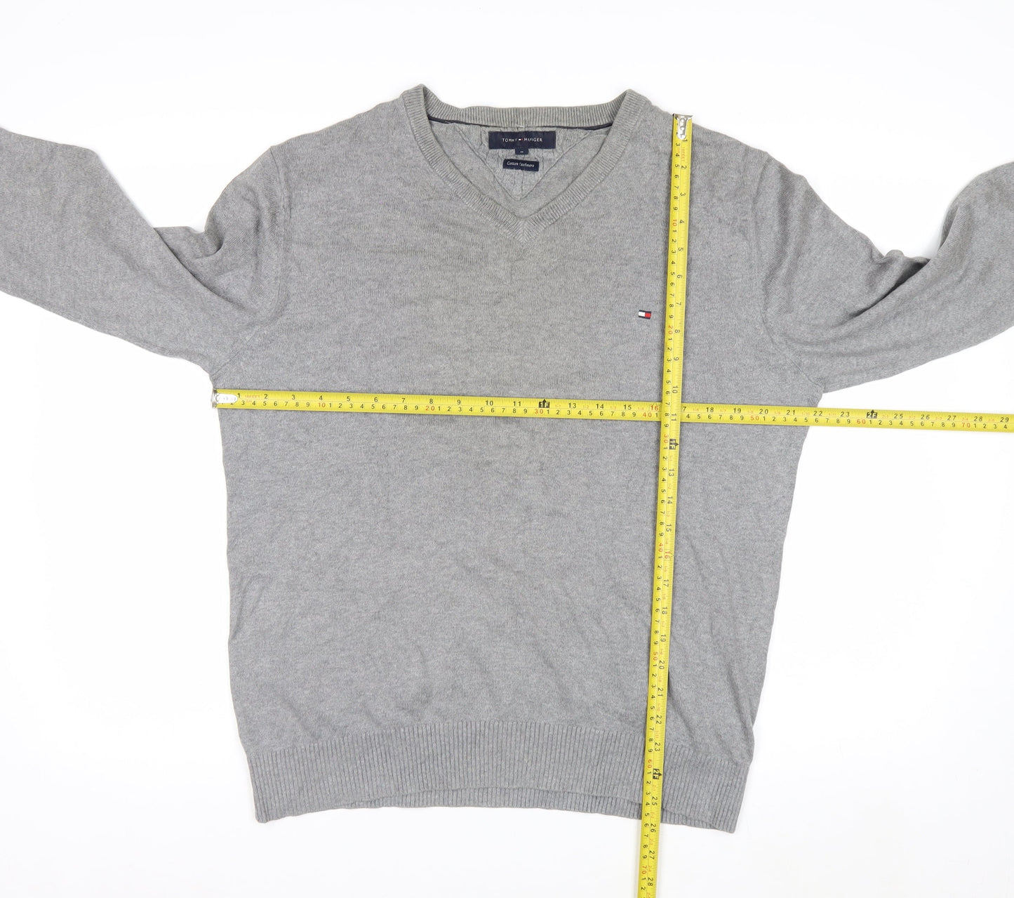 Tommy Hilfiger Men’s Grey V-Neck Cotton Cashmere Jumper M