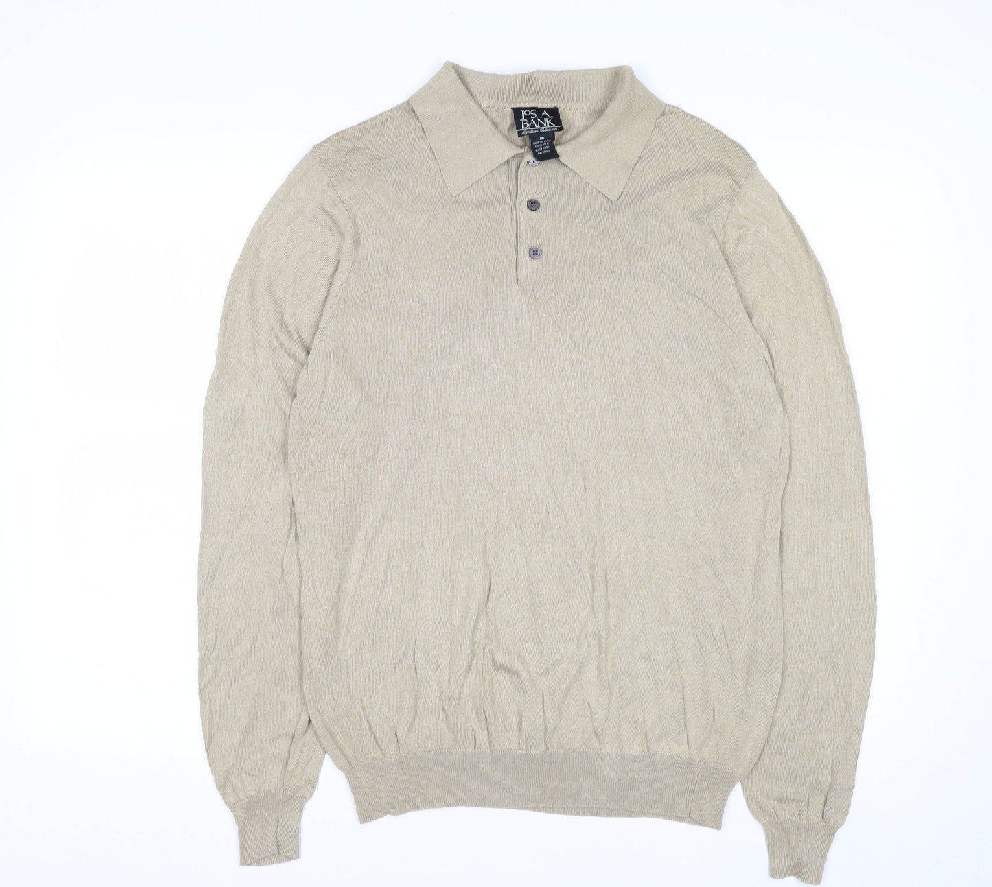 Jos. A. Bank Men’s Beige Silk Collared Henley Jumper M