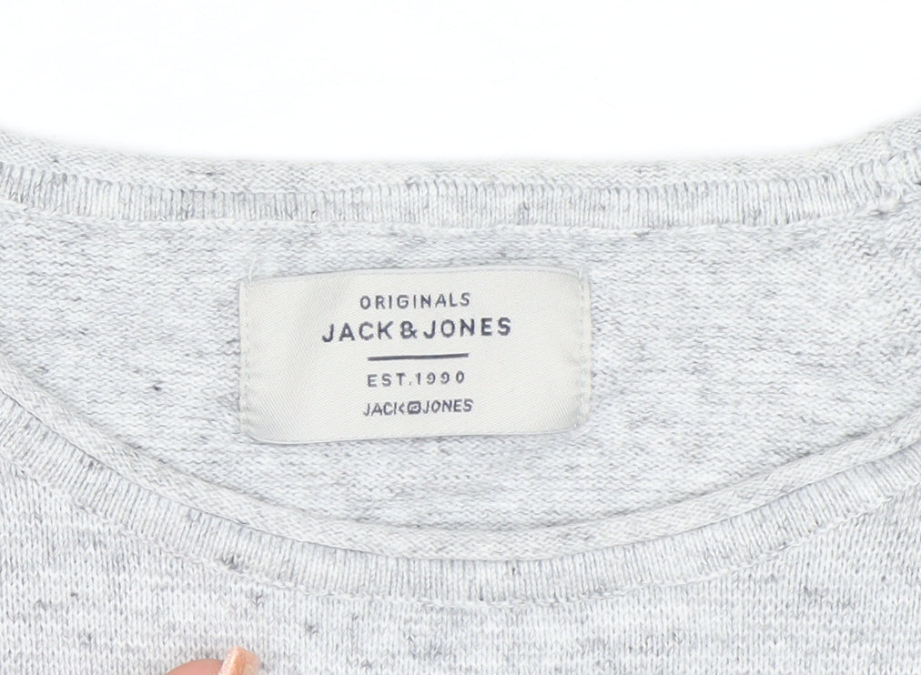 Jack & Jones Men's Grey Cotton Knit Jumper Size S Crew Neck Pullover