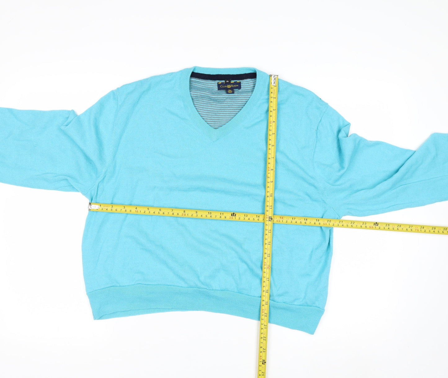 Club Room Men's Blue XL V-Neck Merino Wool Pullover Jumper