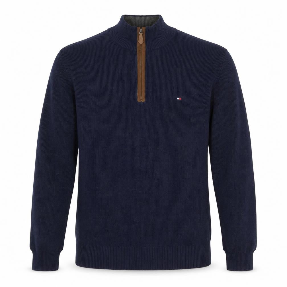 Tommy Hilfiger Men's Blue Cotton 1/2 Zip Jumper L Classic Style