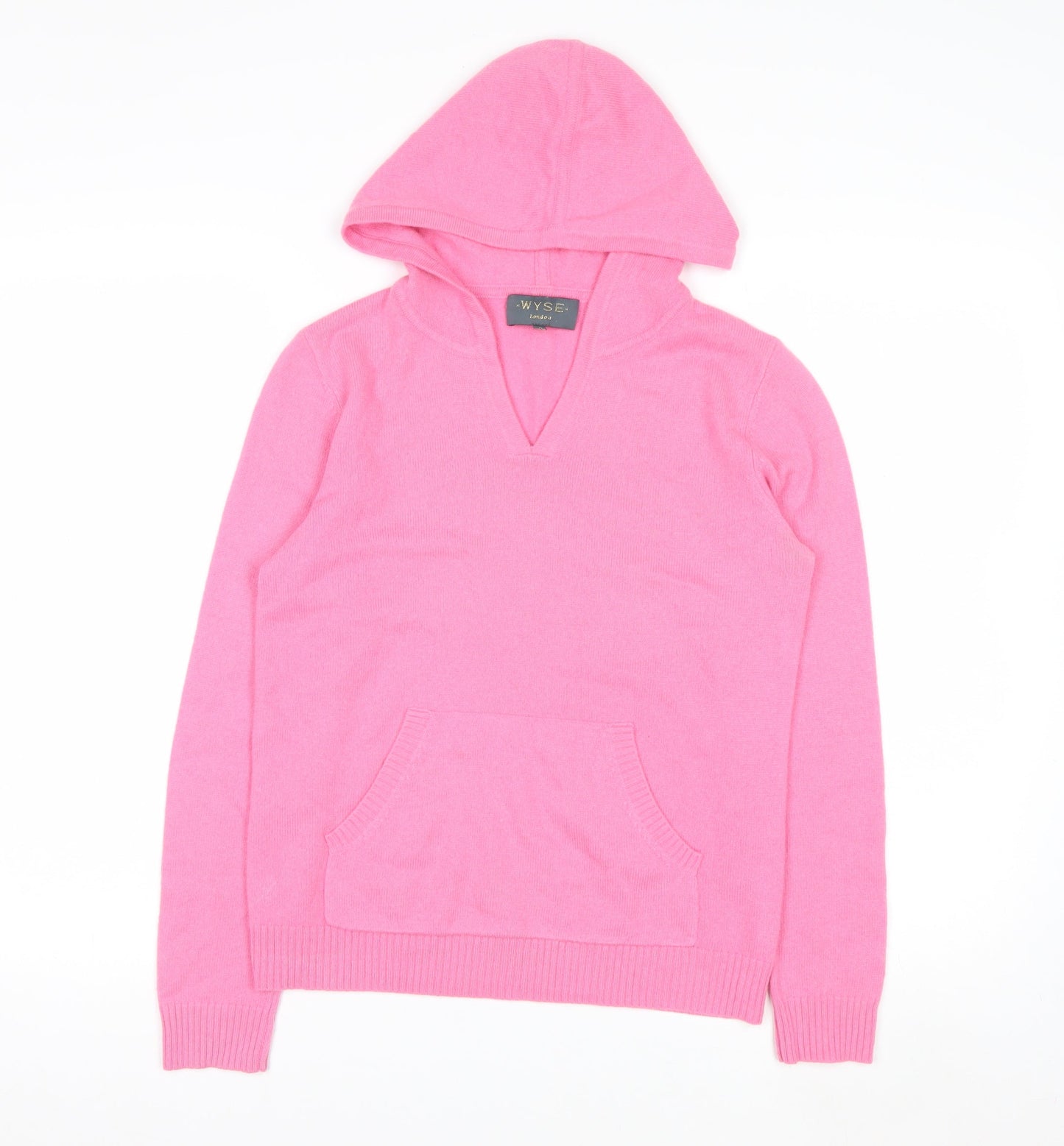 Wyse London Women Pink 100% Cashmere Hooded V-Neck Jumper Size S