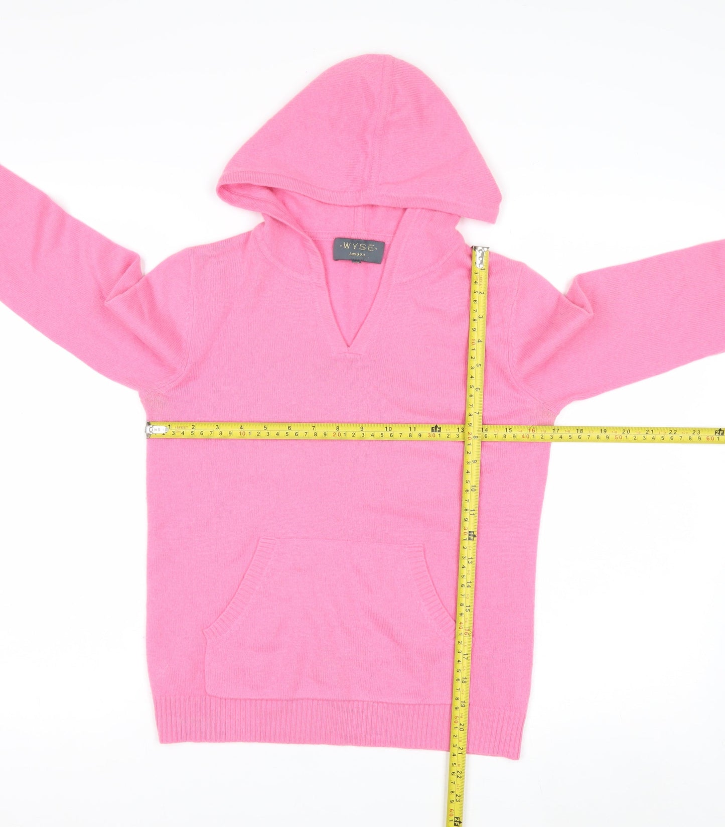 Wyse London Women Pink 100% Cashmere Hooded V-Neck Jumper Size S