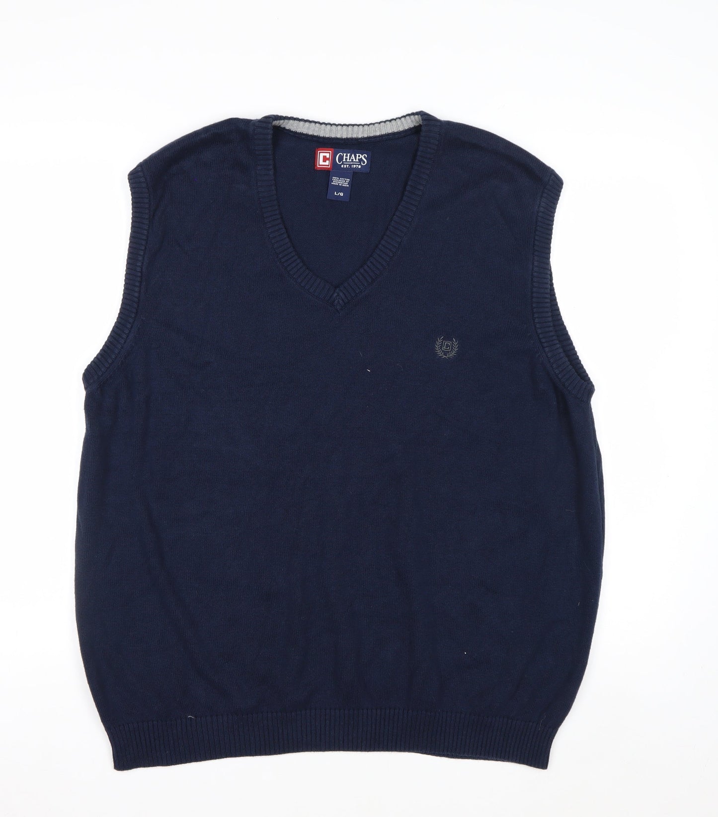 Chaps Men's Blue Cotton V-Neck Sleeveless Vest Jumper L