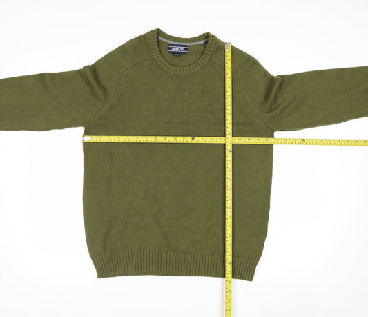 Lands' End Men's Green Cotton Crew Neck Pullover Jumper Size L