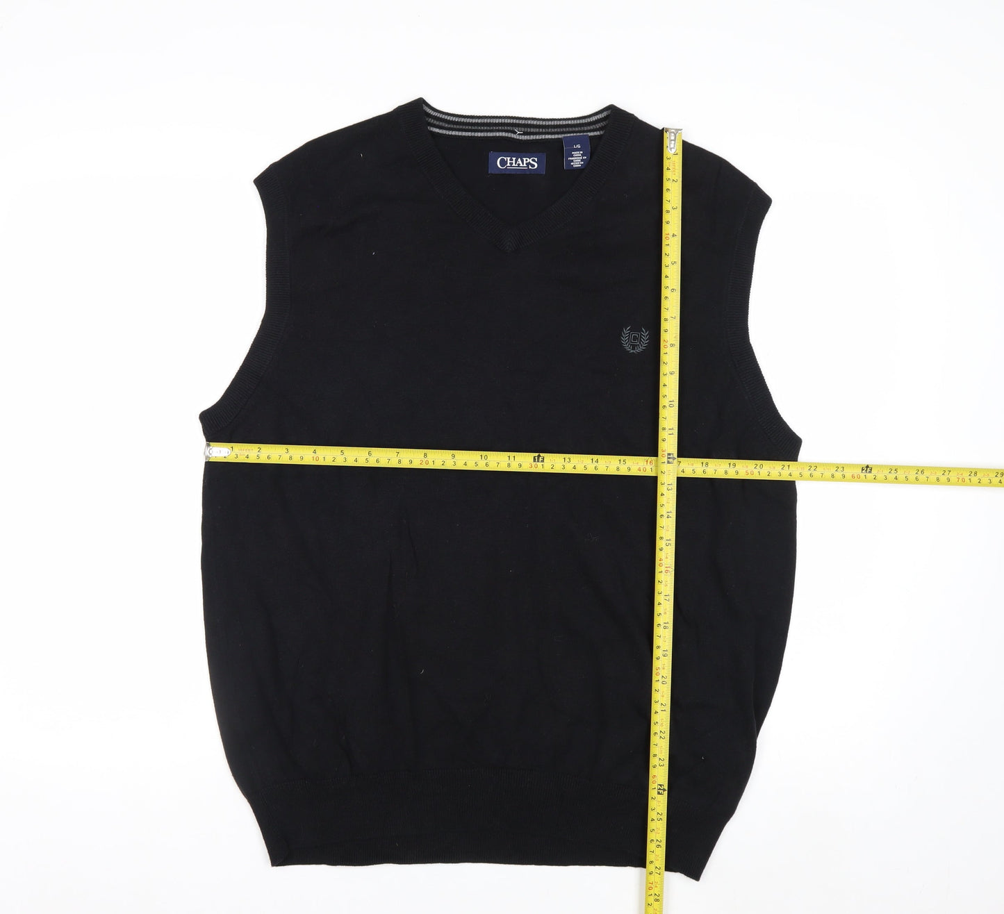 Chaps Men's Black Cotton V-Neck Sleeveless Knit Vest Jumper L