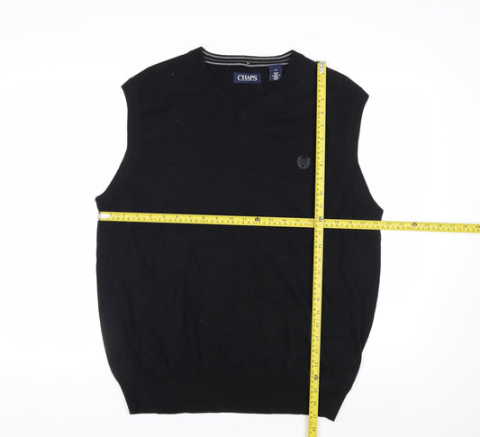 Chaps Men's Black Cotton V-Neck Sleeveless Knit Vest Jumper L