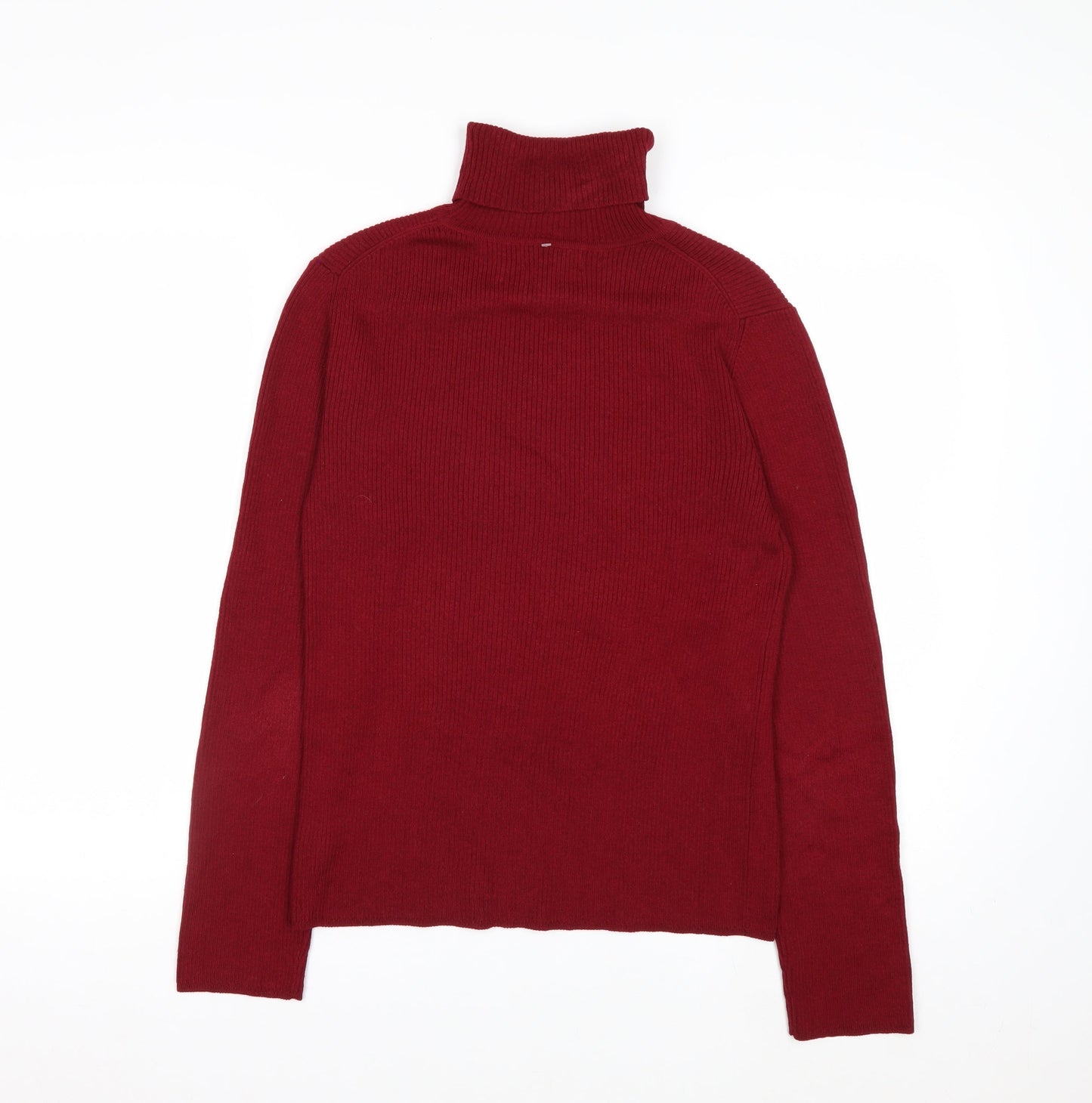 Eddie Bauer Womens Red Roll Neck Merino Wool Blend Jumper Size M