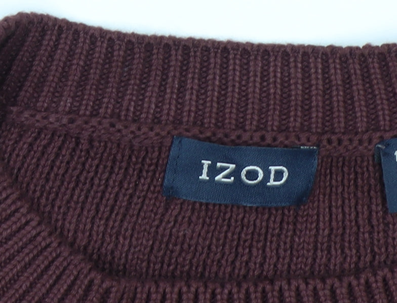 IZOD Men's Brown Cotton Crew Neck Jumper Size L Classic Knit