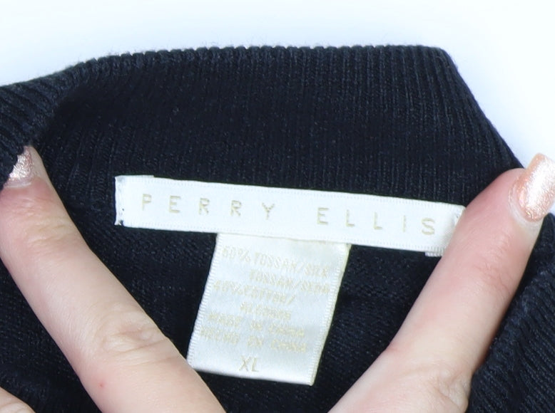 Perry Ellis Men's Black Silk Cotton Mock Neck Jumper XL